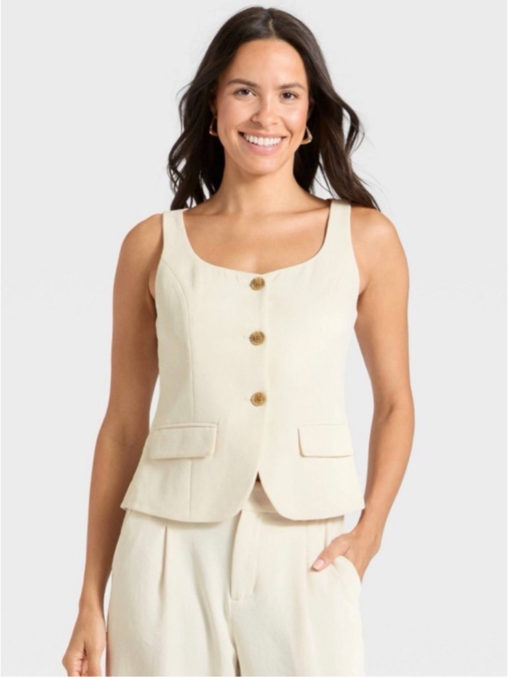 Women's Signature Crepe Scoop Vest A New Day Cream Large L NWT Sleeveless